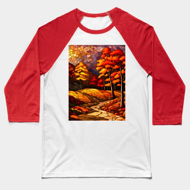 Stained Glass Autumn Foliage Baseball T-Shirt by Chance Two Designs